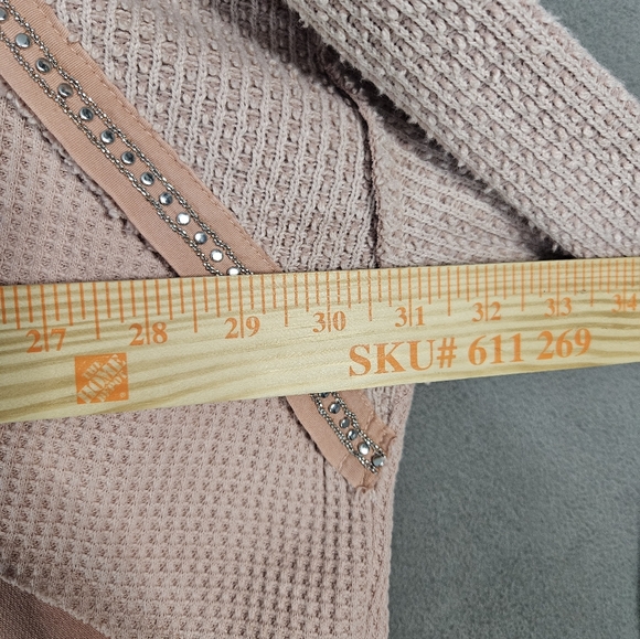 Pol Womens Medium Sweatshirt Boho Cowl Hoodie Pink Waffle Knit Ovetsized Bling - Picture 8 of 12